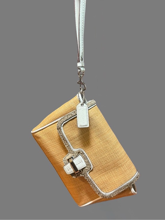 Coach Accessories - Coach Taylor City Natural Straw & Python Leather Trim Wristlet Clutch F50929